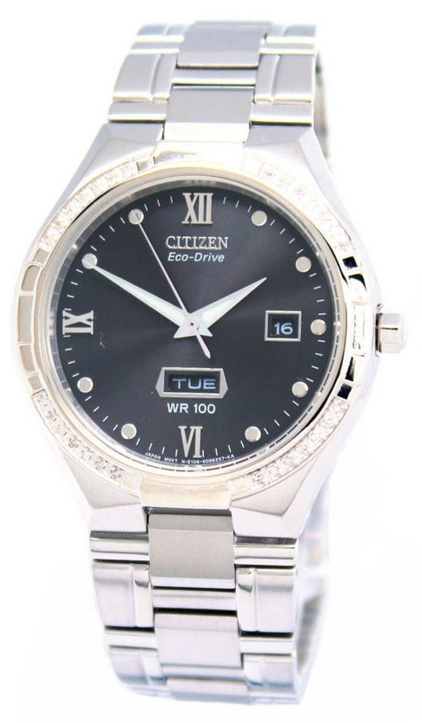 Citizen Diamond Accents Black Dial Stainless Steel Eco-Drive BM5010-51E Men's Watch