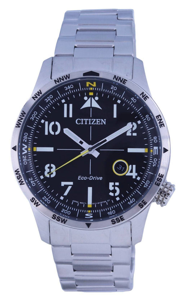 Citizen Aviator Eco-Drive Stainless Steel Black Dial BM7550-87E 100M Men's Watch