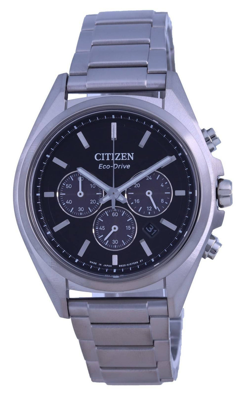 Citizen Attesa Chronograph Titanium Black Dial Eco-Drive CA4390-55E 100M Men's Watch