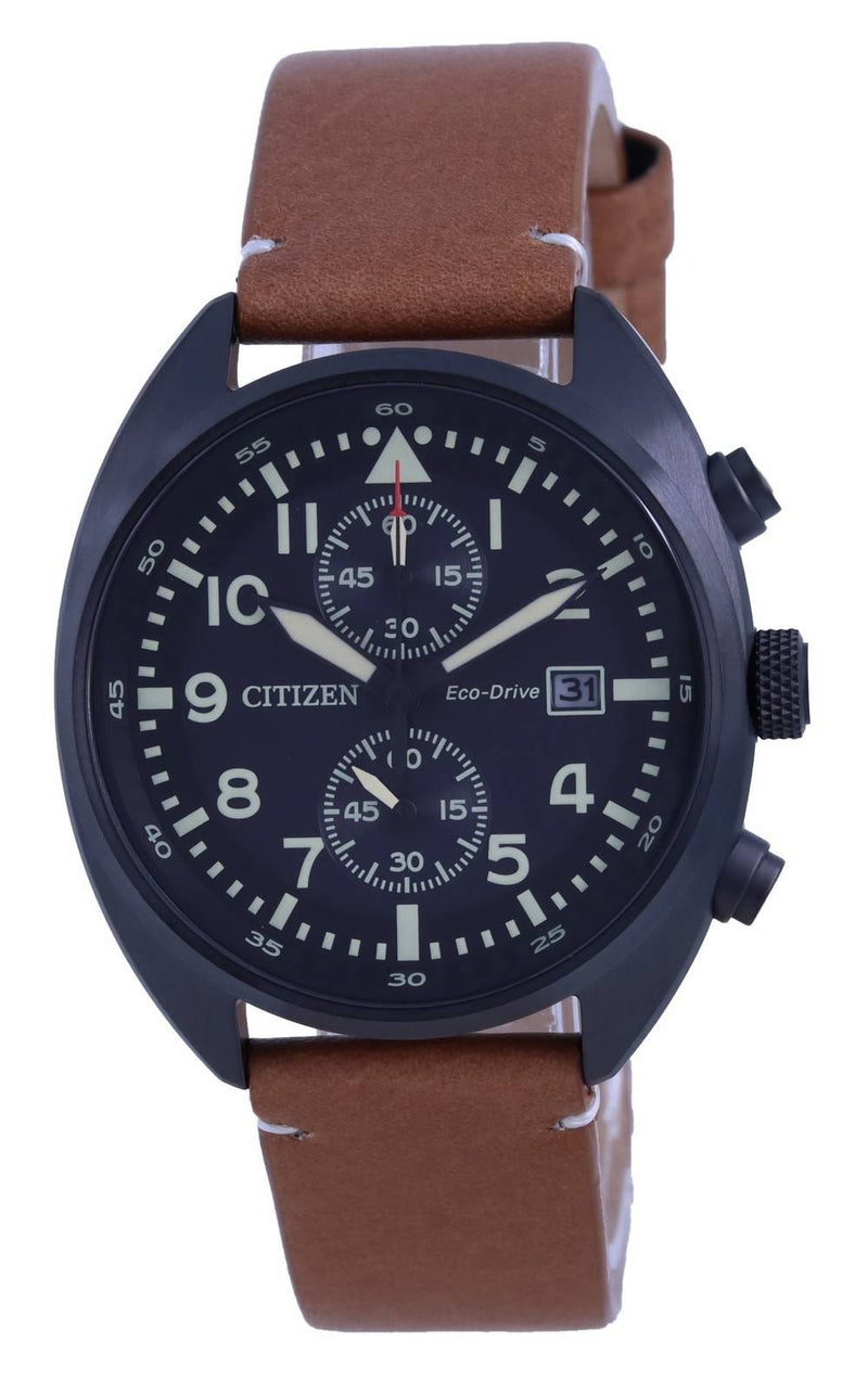 Citizen Chronograph Black Dial Leather Eco-Drive CA7045-14E 100M Men's Watch