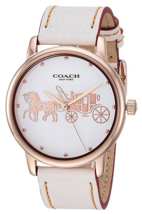 Coach Grand White Dial Rose Gold Tone Stainless Steel Quartz 14502973 Women's Watch