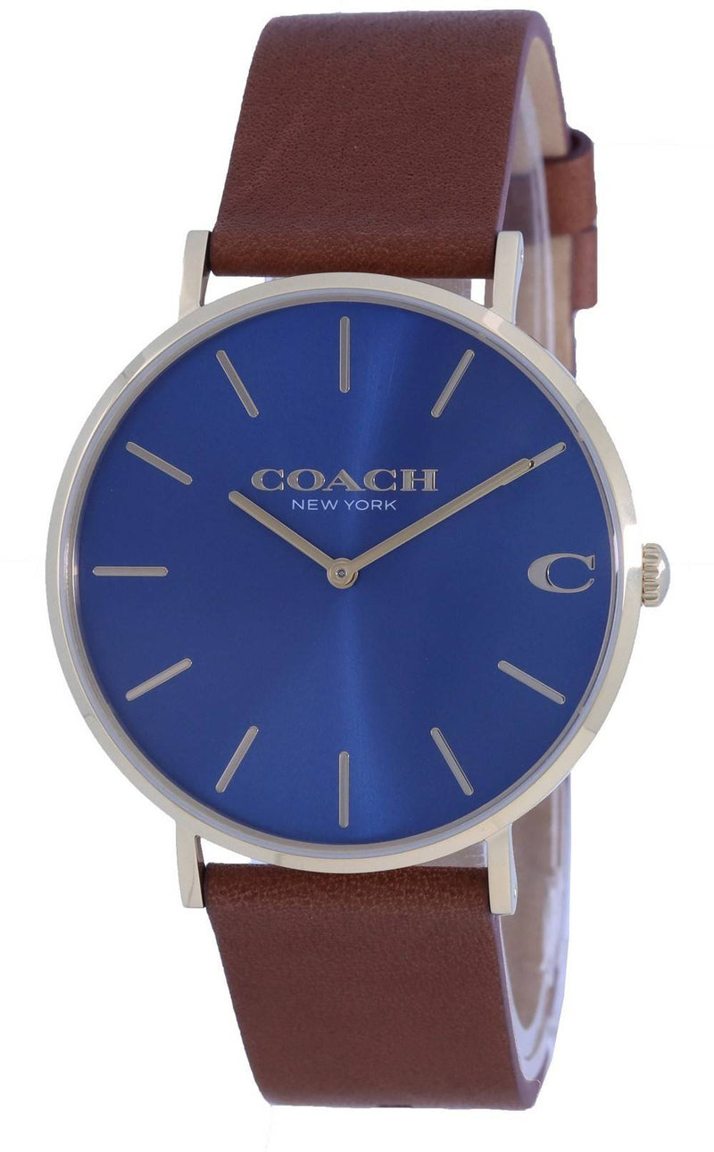 Coach Charles Blue Dial Leather Strap Quartz 14602473 Men's Watch