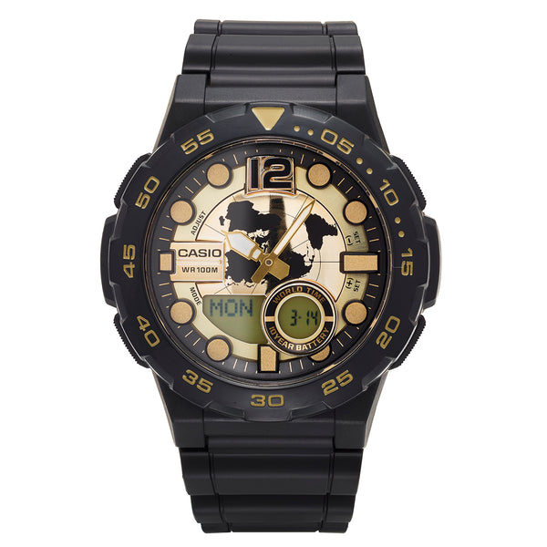 Casio Men's '3D Dial' Quartz Resin Watch Color:Black (Model: AEQ100BW-9AV)
