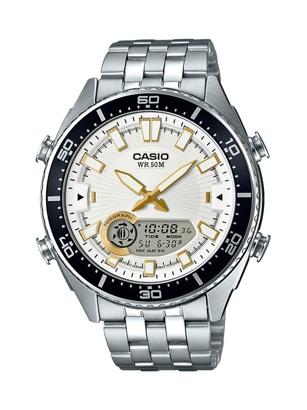 Casio Men's 'Ana-Digi' Quartz Metal and Stainless Steel Casual Watch Color Silver-Toned (Model: AMW-720D-7AVCF)