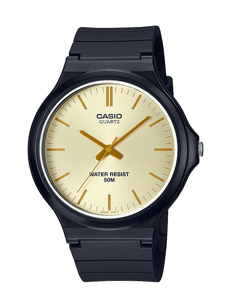 Casio Men's MW240-9E3V Analog  Black Resin Gold Dial Strap Watch