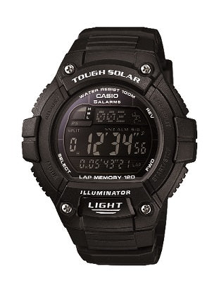 Casio Men's W-S220-1BVCFTough Solar Running Watch with Black Resin Band