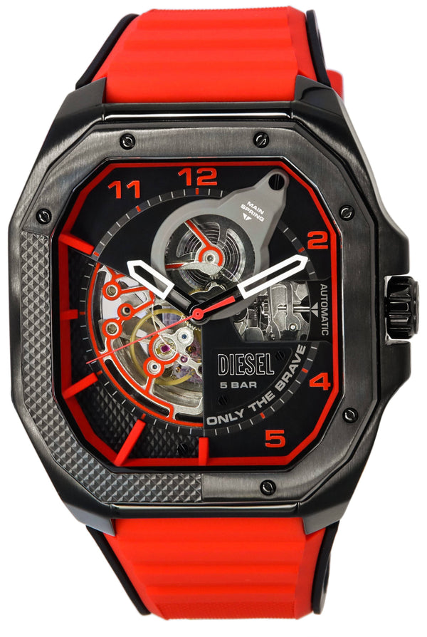 Diesel Flayed Silicone Strap Open Heart Black Dial Automatic DZ7469 Men's Watch