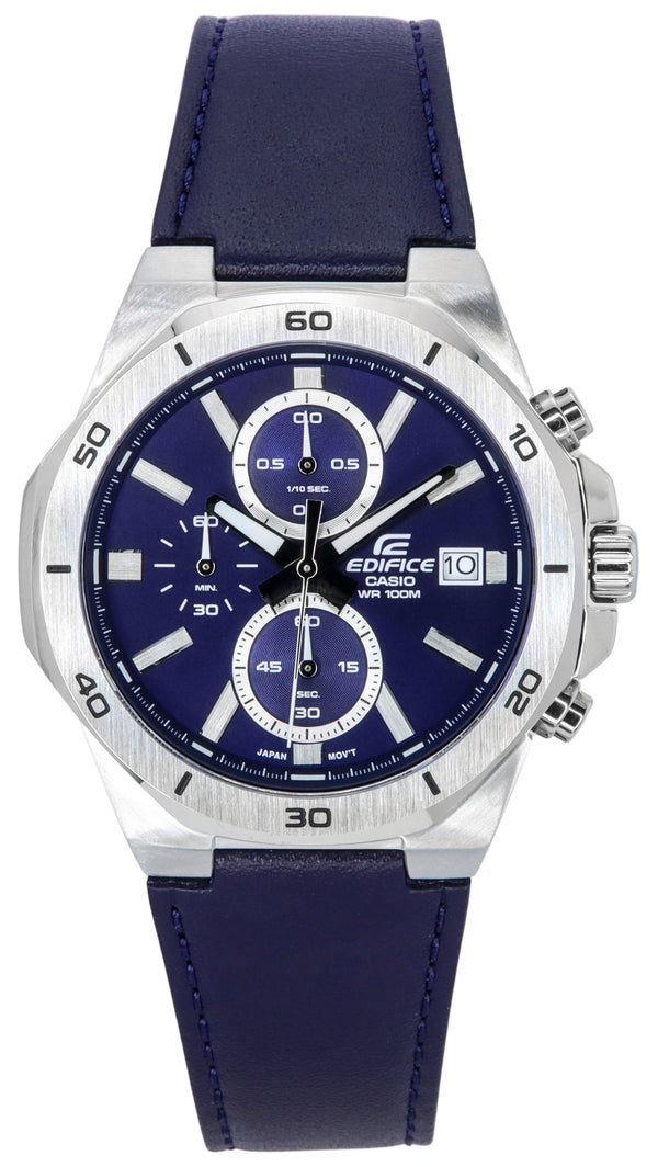 Casio Edifice Standard Chronograph Leather Strap Blue Dial Quartz EFV-640L-2A 100M Men's Watch