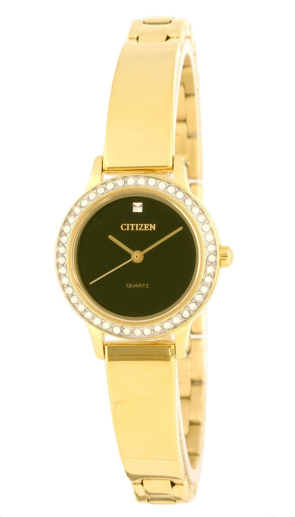 Citizen Crystal Accents Gold Tone Stainless Steel Black Dial Quartz EJ6132-55E.G Women's Watch