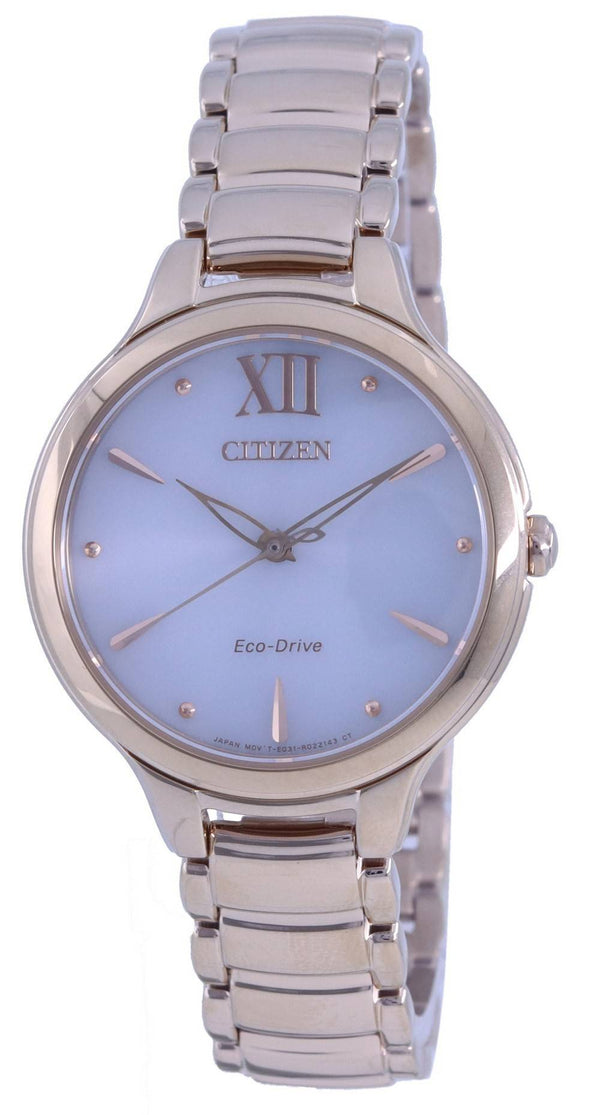Citizen White Dial Rose Gold Tone Stainless Steel Eco-Drive EM0553-85A Women's Watch