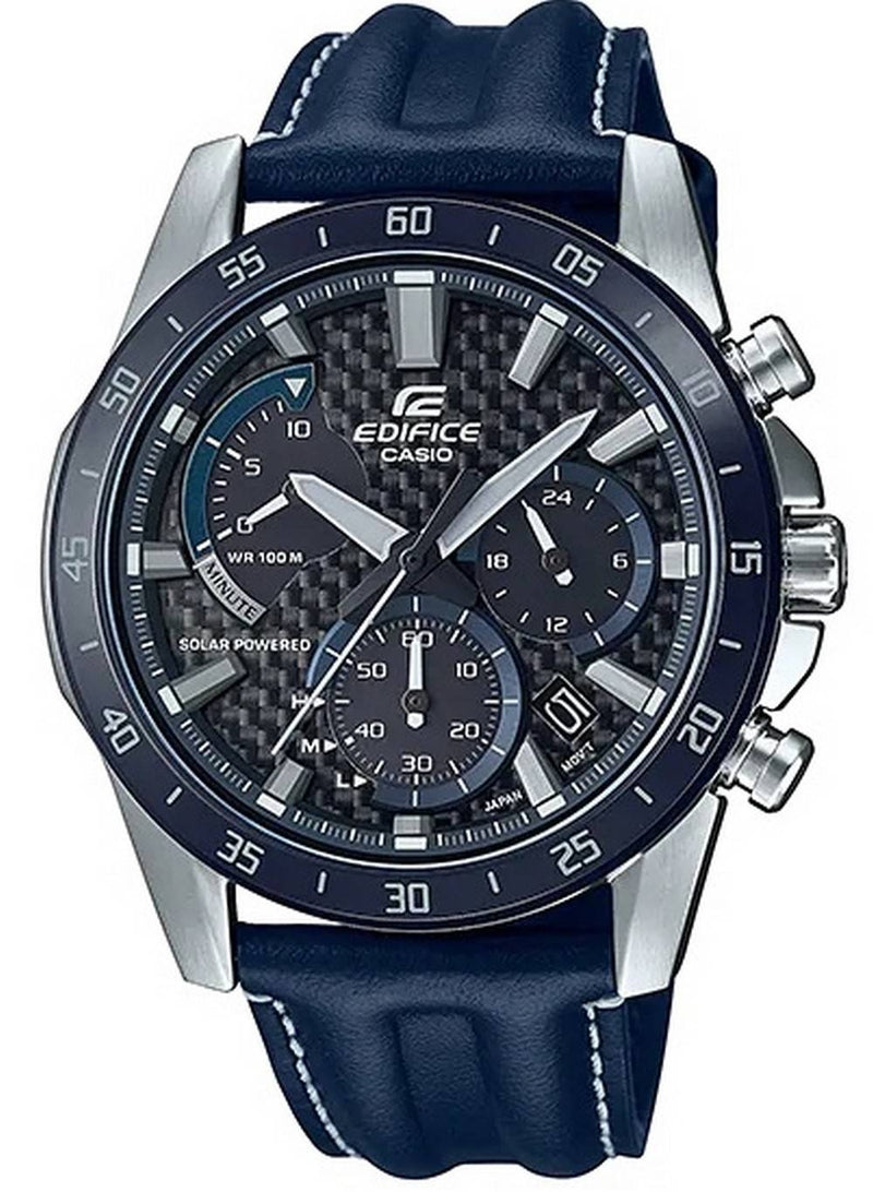 Casio Edifice Chronograph Leather Strap Solar EQS-930BL-2A EQS930BL-2 100M Men's Watch