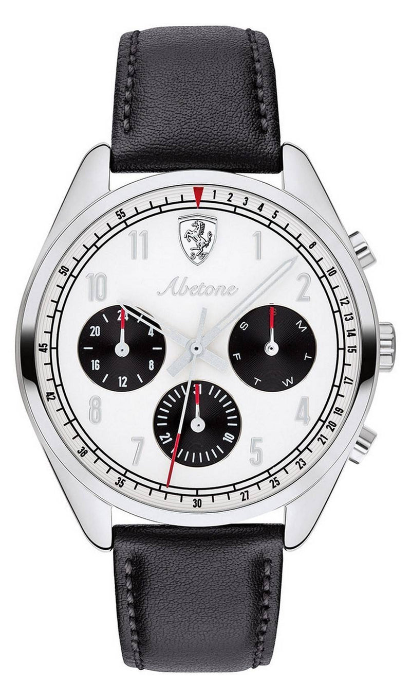 Ferrari Scuderia Abetone White Dial Leather Strap Quartz 0830569 Men's Watch