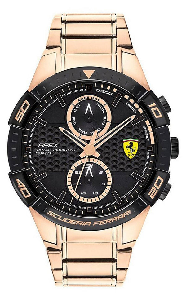 Ferrari Scuderia Apex Black Dial Gold Tone Stainless Steel Quartz 0830640 Men's Watch