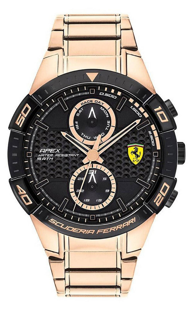 Ferrari Scuderia Apex Black Dial Gold Tone Stainless Steel Quartz 0830640 Men's Watch