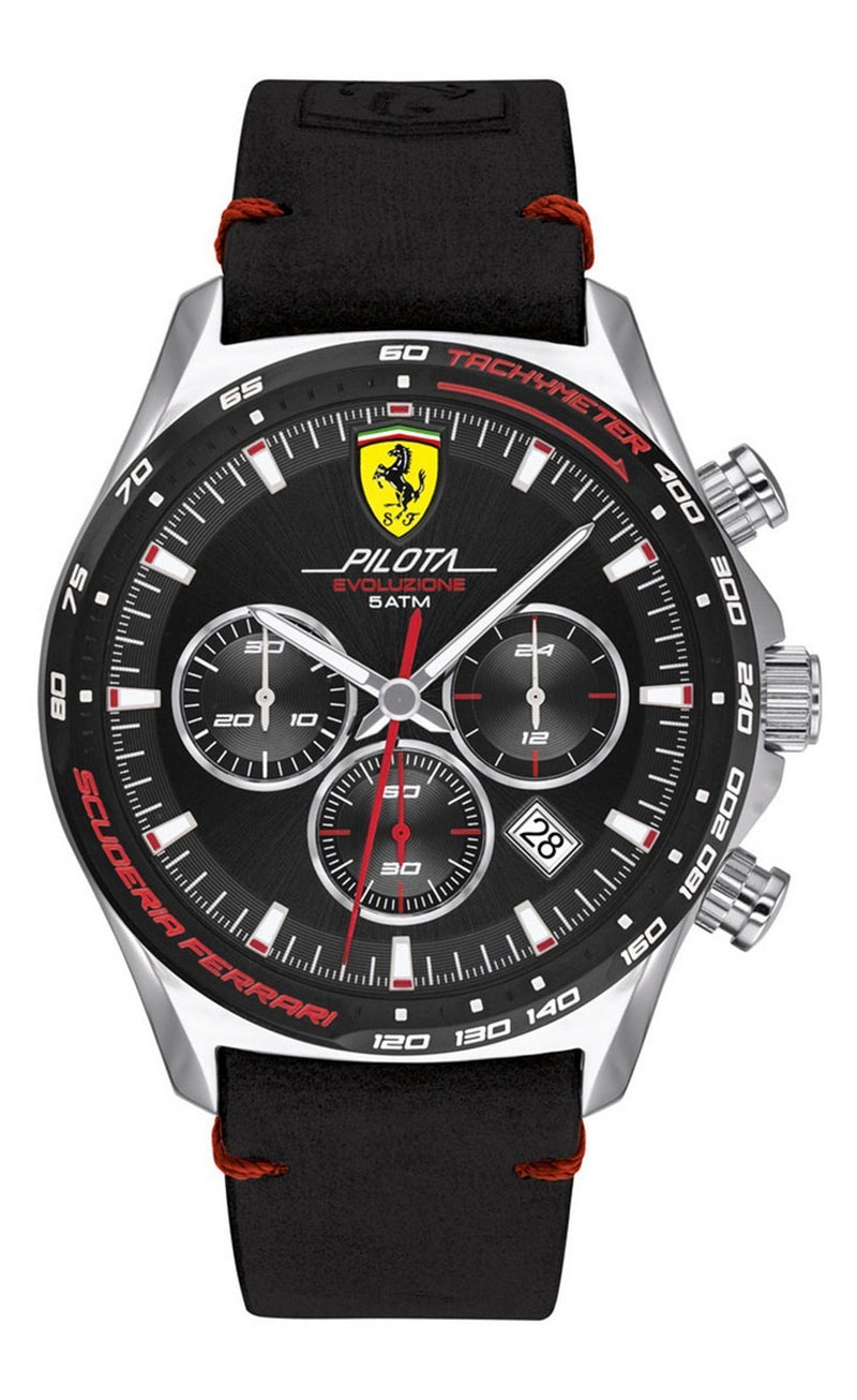 Ferrari Scuderia Pilota Evo Chronograph Leather Strap Quartz 0830710 Men's Watch