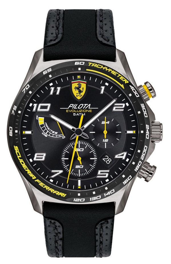 Ferrari Scuderia Pilota Evo Chronograph Leather Strap Quartz 0830718 Men's Watch