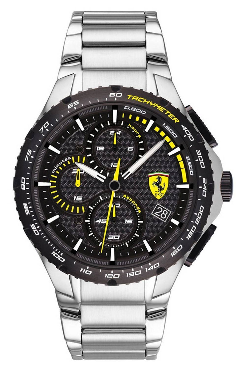 Ferrari Scuderia Pista Chronograph Black Dial Stainless Steel Quartz 0830729 Men's Watch