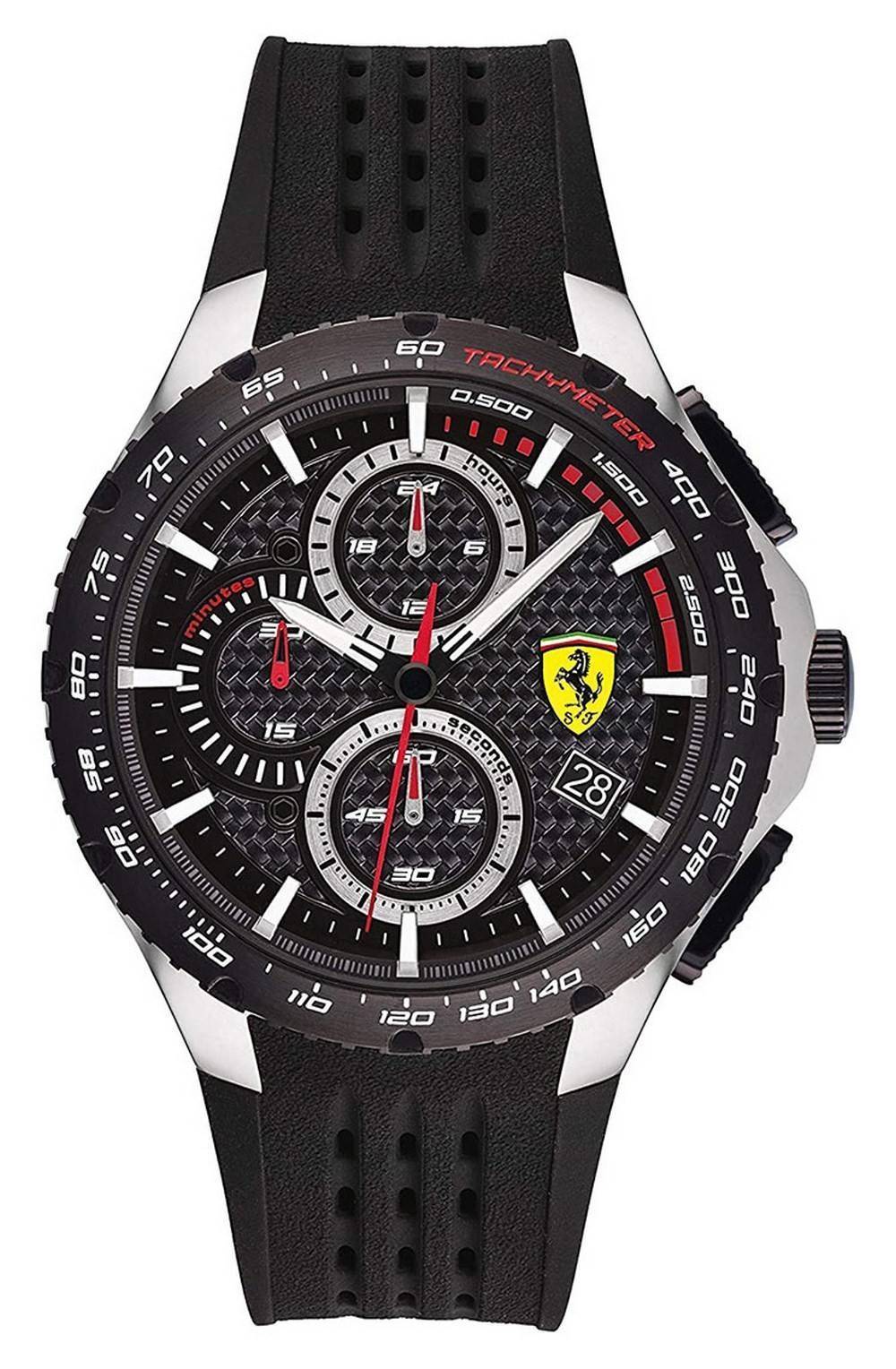 Ferrari Scuderia Pista Chronograph Black Dial Silicon Band Quartz 0830 ...