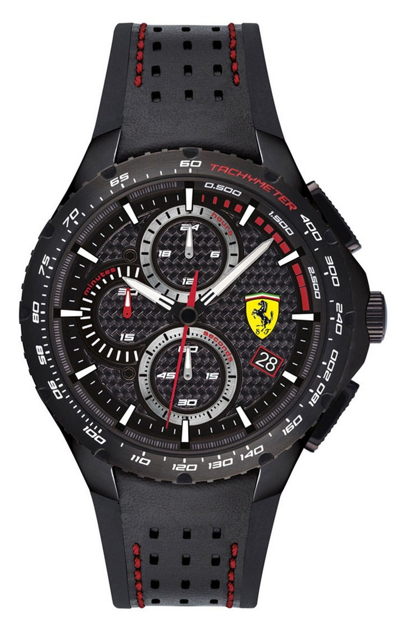 Ferrari Scuderia Pista Chronograph Black Dial Leather Strap Quartz 0830734 Men's Watch