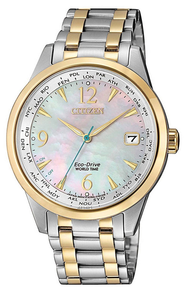 Citizen World Time Two Tone Stainless Steel Eco-Drive FC8008-88D Women's Watch