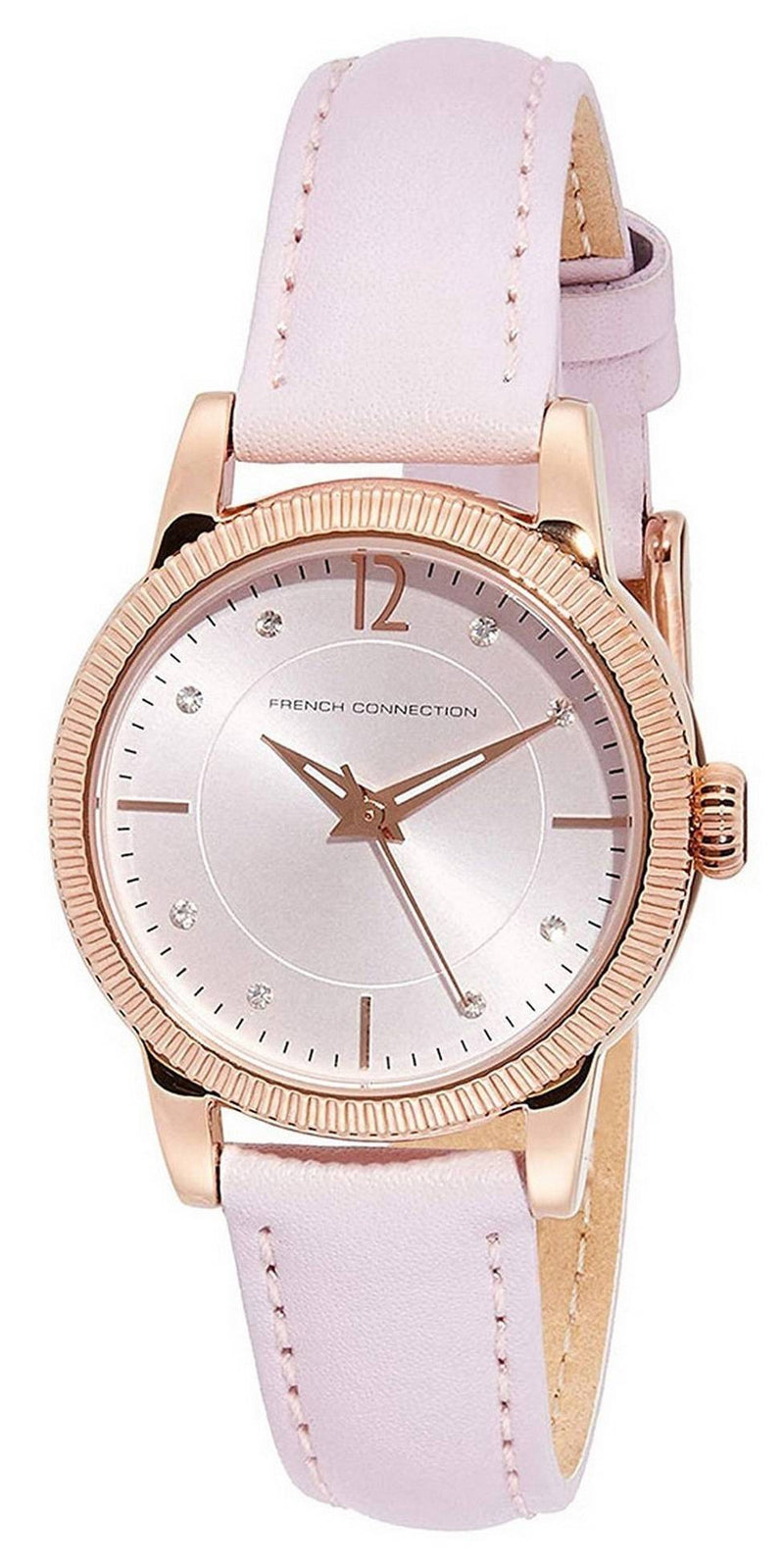 French Connection Crystal Accents Leather Strap Quartz FCS1006P Women's Watch