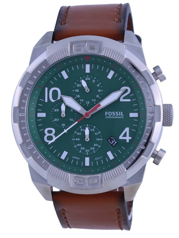 Fossil Bronson Chronograph Green Dial Leather Strap Quartz FS5738 Men's Watch