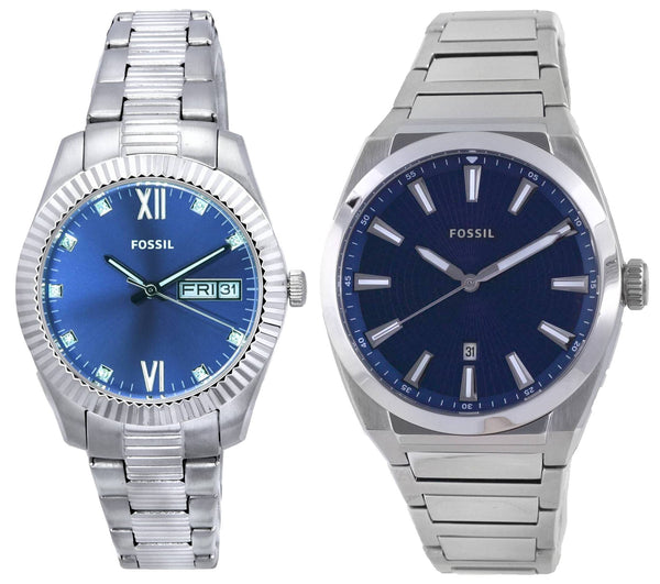 Fossil Analog Quartz Men's And Women's Watch Combo Set - FS5822 - ES5197