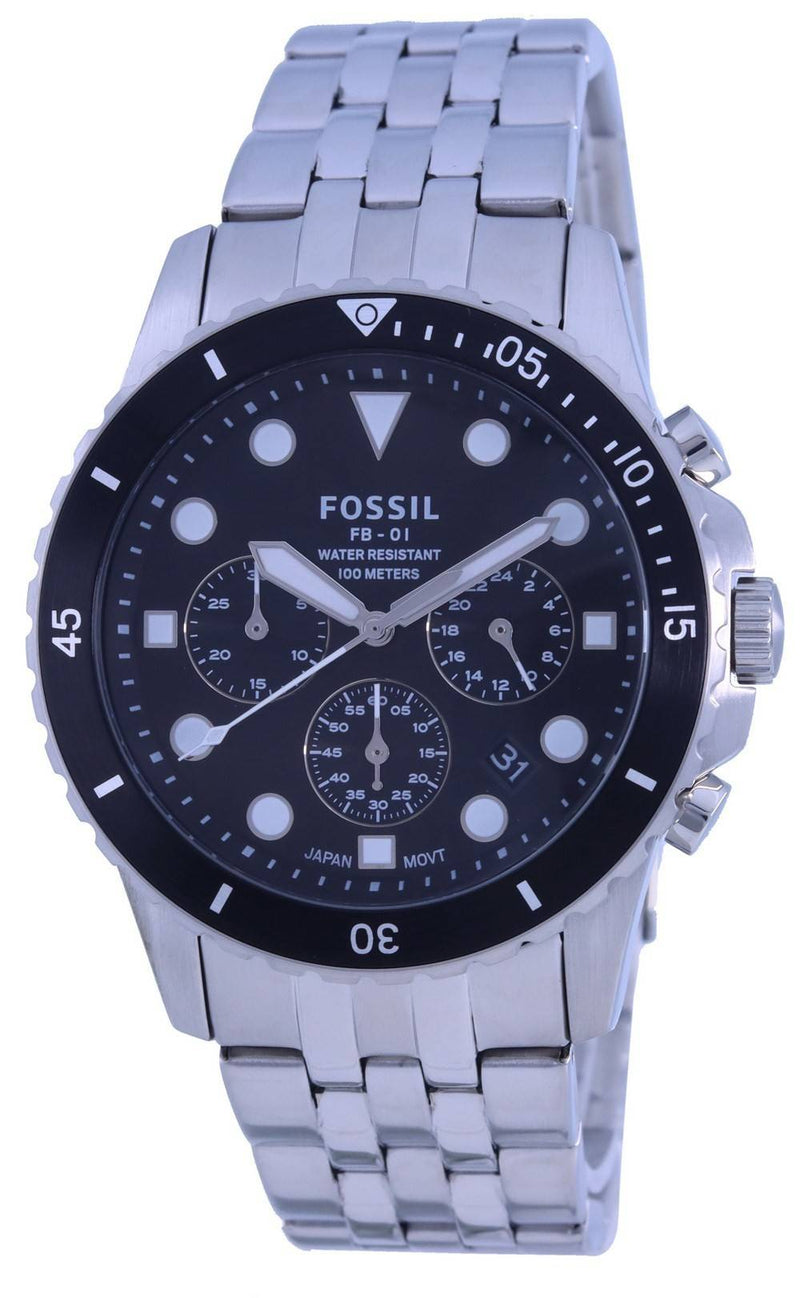Fossil FB-01 Chronograph Black Dial Stainless Steel Quartz FS5837 100M Men's Watch