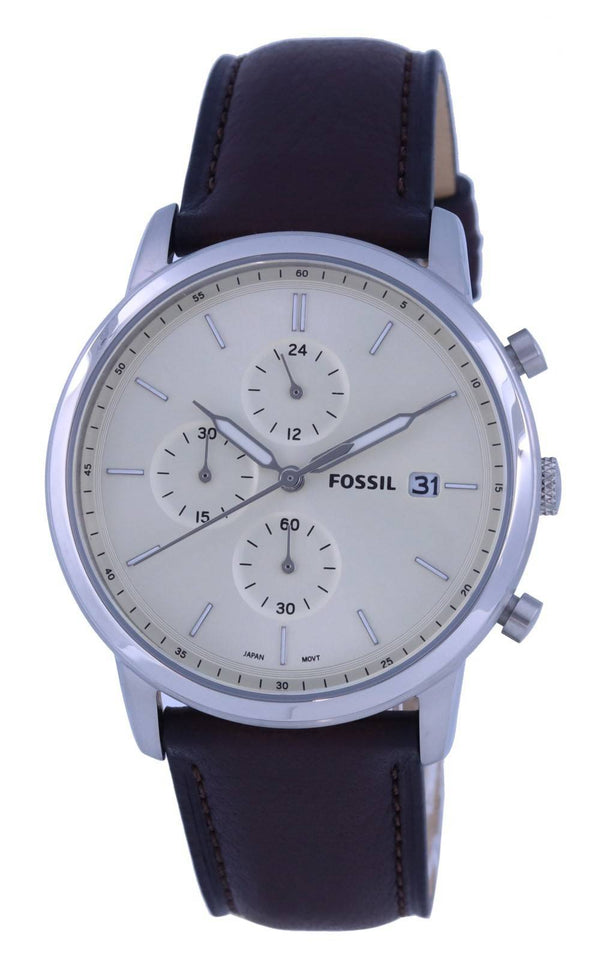 Fossil Minimalist Chronograph Cream Dial Leather Strap Quartz FS5849 Men's Watch