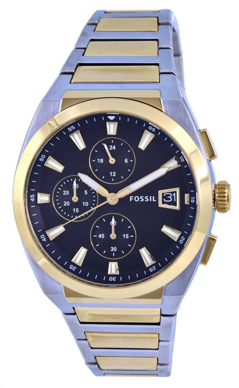 Fossil Everett Chronograph Two Tone Stainless Steel Black Dial Quartz FS5879 Men's Watch