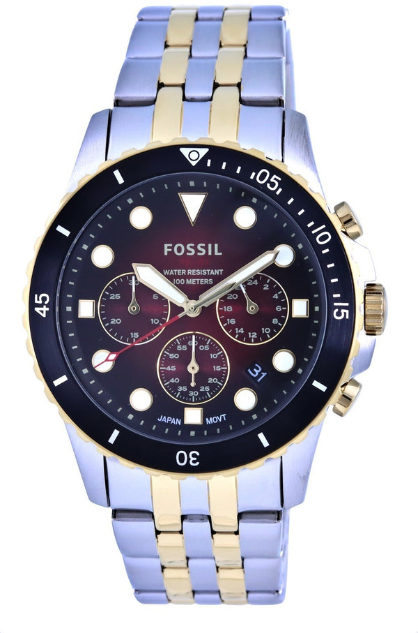 Fossil FB-01 Chronograph Two Tone Stainless Steel Red Dial Quartz FS5881 100M Men's Watch