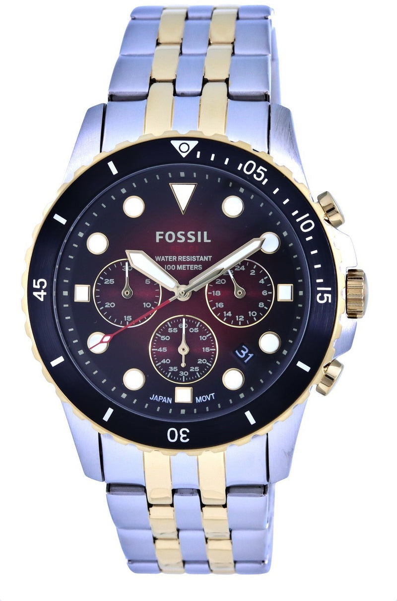 Fossil FB-01 Chronograph Two Tone Stainless Steel Red Dial Quartz FS5881 100M Men's Watch