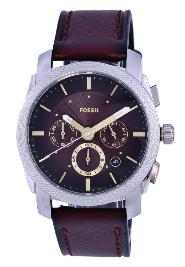 Fossil Machine Chronograph Burgundy Leather Red Dial Quartz FS5884 Men's Watch