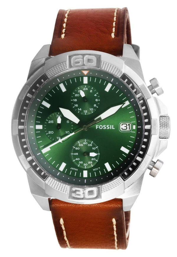 Fossil Bronson Chronograph Brown Leather Green Dial Quartz FS5898 Men's Watch