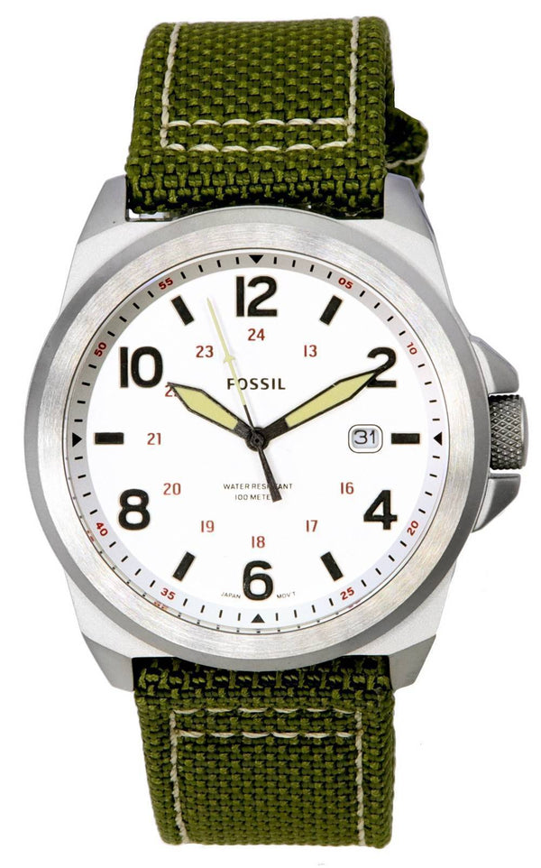 Fossil Bronson Olive Nylon Strap Silver Dial Quartz FS5918 100M Men's Watch