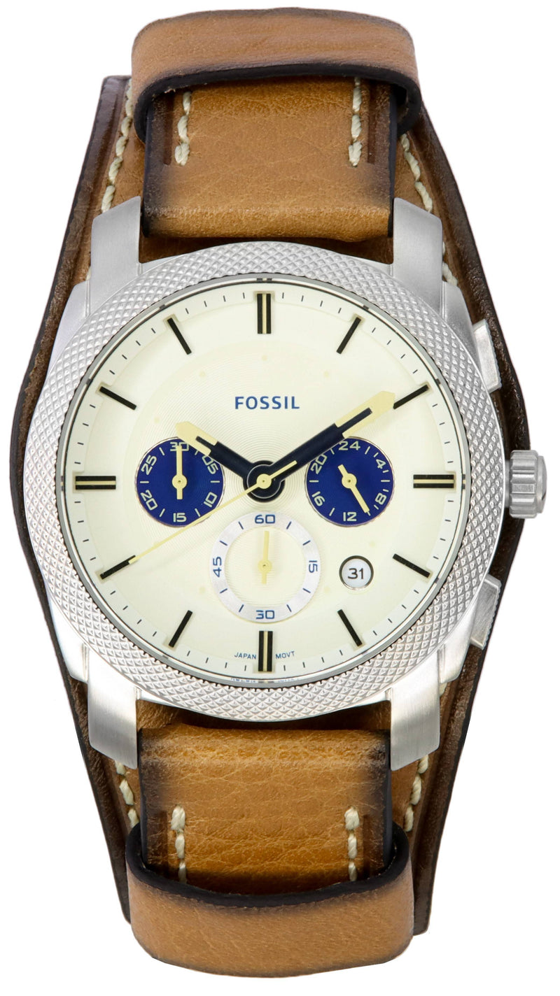 Fossil Machine Chronograph Tan Eco Leather White Dial Quartz FS5922 Men's Watch