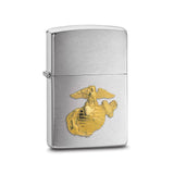 Zippo Gold-tone U.S. Marines Emblem Brushed Chrome Lighter