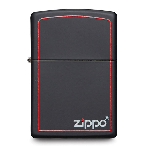 Zippo Logo Black Matte with Red Border Lighter