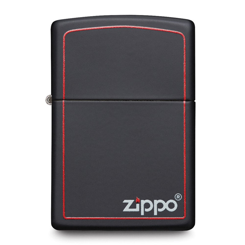 Zippo Logo Black Matte with Red Border Lighter