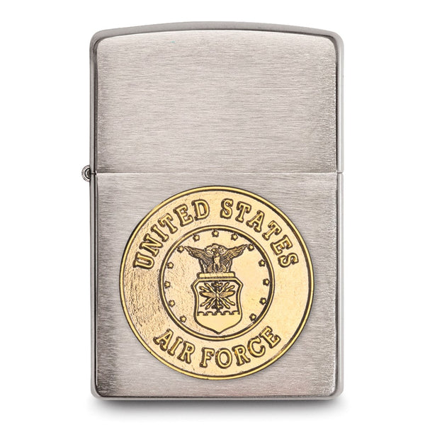 Zippo Brushed Chrome Gold-tone Air Force Crest Emblem lighter