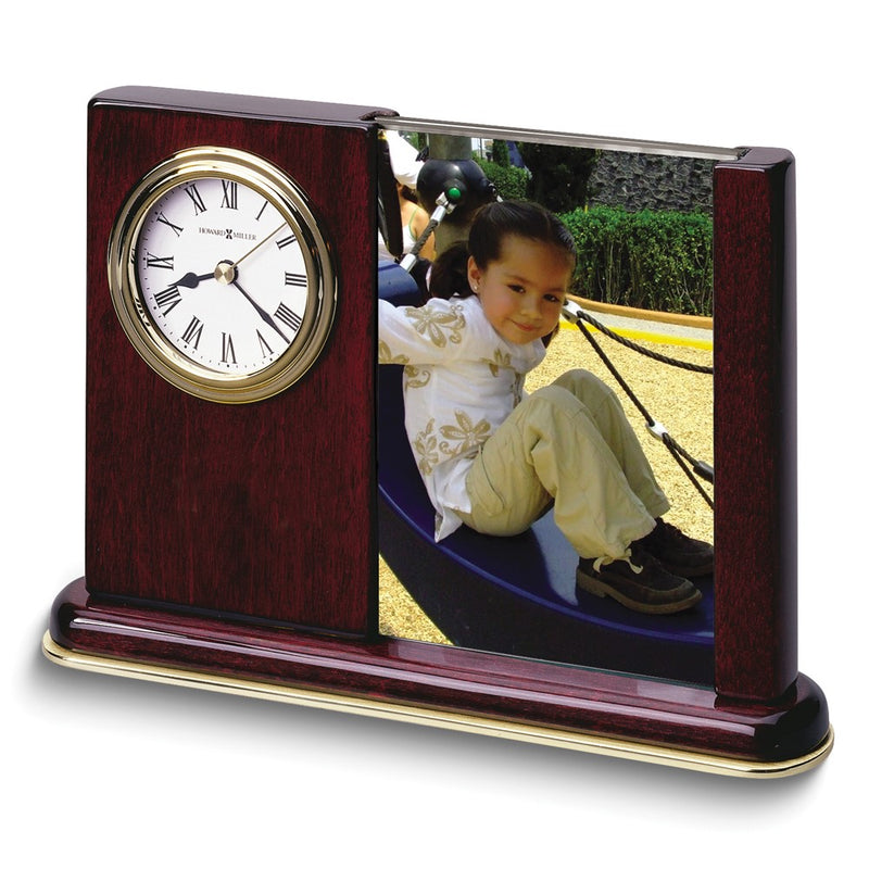 Howard Miller Portrait Caddy Two 3.5x5 Photos Rosewood Finish Quartz Clock