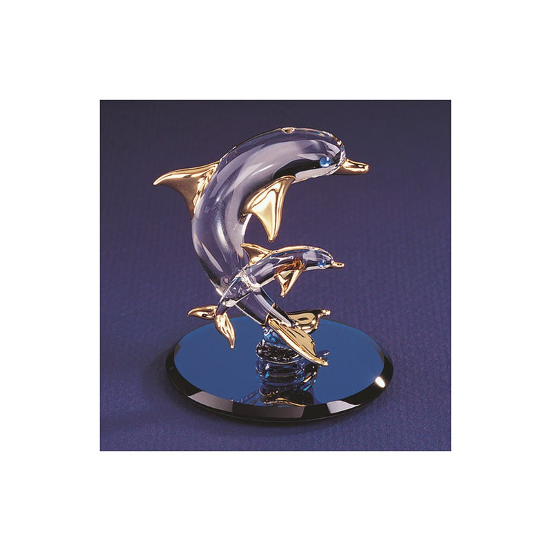 Dolphin and Baby Handcrafted Glass Figurine with 22k Gold Trim