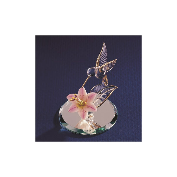 Hummingbird and Pink Lily Handcrafted Glass Figurine