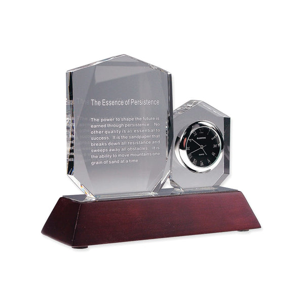 Persistence Crystal Inspirational Desk Clock with Mahogany Finish Wood Base