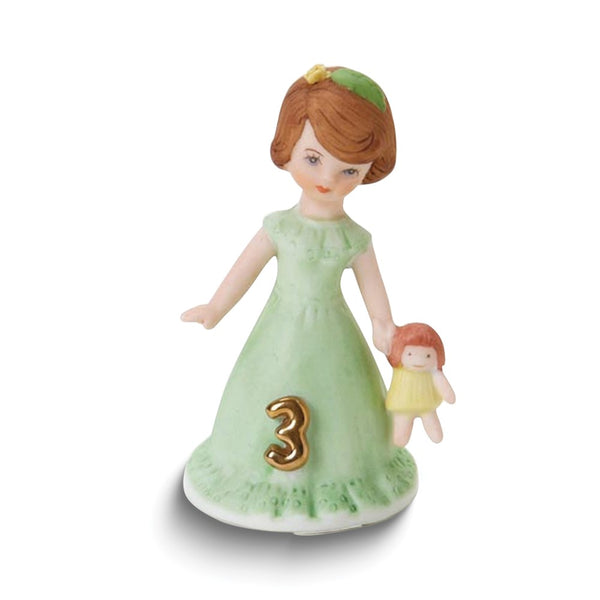 Growing Up Birthday Girls Brunette Age 3 Porcelain Bisque Figurine