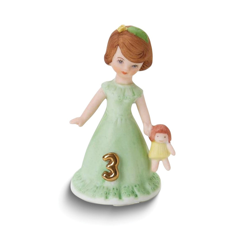Growing Up Birthday Girls Brunette Age 3 Porcelain Bisque Figurine