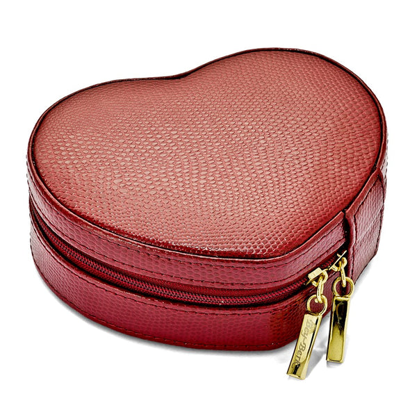 Red Bonded Leather Heart Jewelry Case