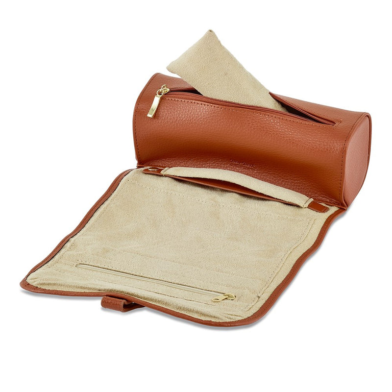 Tan Split Grain Leather Jewelry Roll