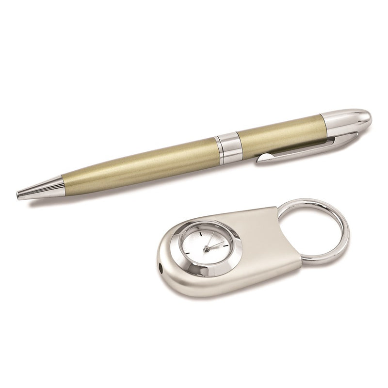 Silver-tone Watch Key Ring and Pen Gift Set