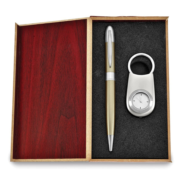 Silver-tone Watch Key Ring and Pen Gift Set